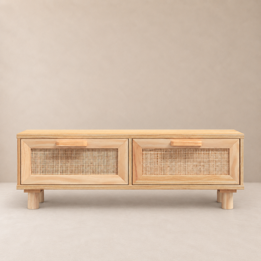 Table basse 2 tiroirs en rotin Ibiza – Marron