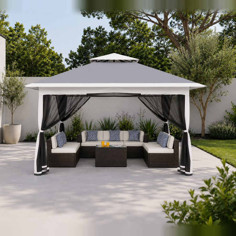 Tonnelle de jardin 3 × 3 m en acier et polyester Ombrio – Gris