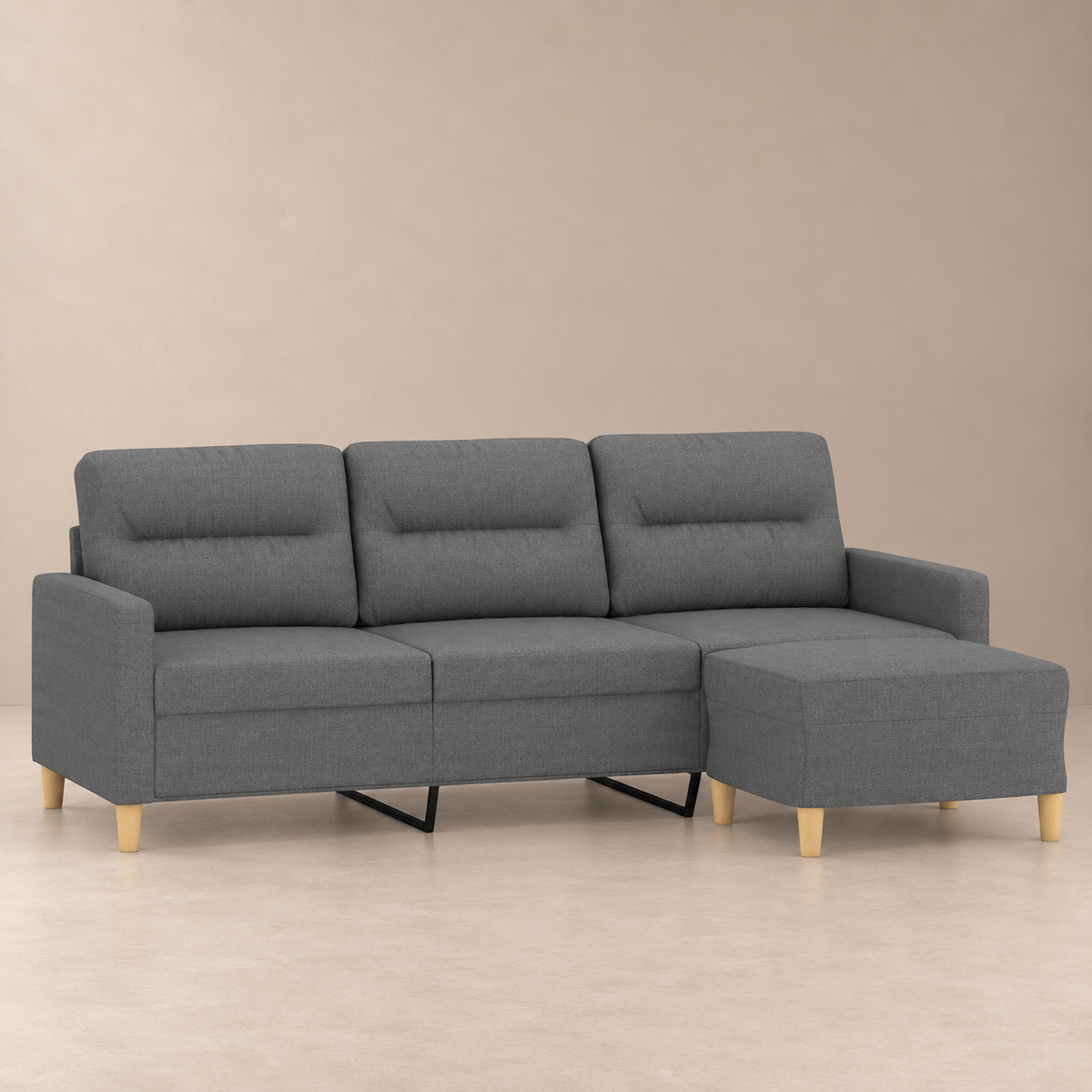 Canapé 3 places avec repose-pieds en tissu Biarritz – Gris foncé