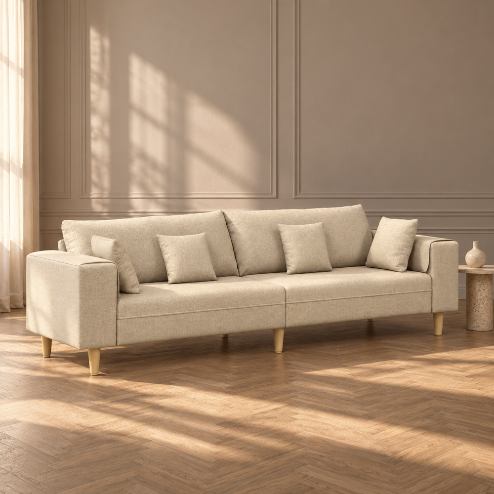 Grand canapé 4 places 250 cm en tissu Amplio – Crème