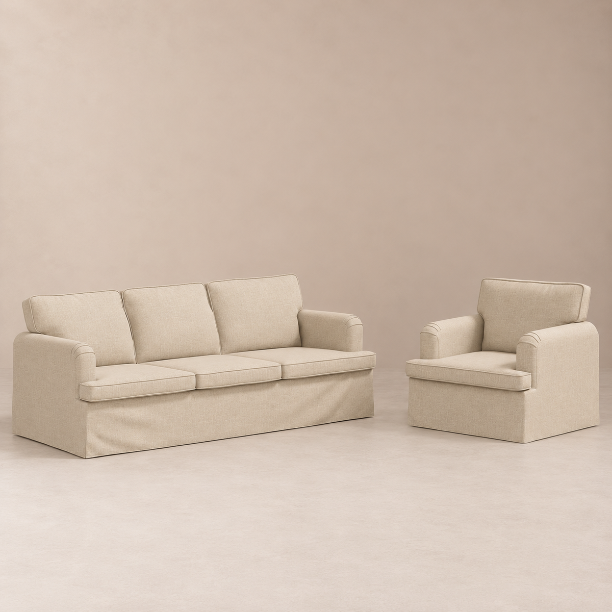 Ensemble canapé 3 places et fauteuil en tissu Riviera – Crème
