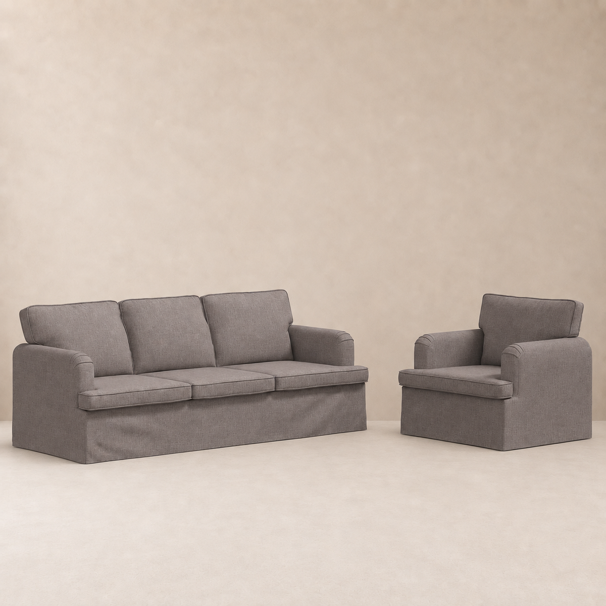 Ensemble canapé 3 places et fauteuil en tissu Riviera – Taupe