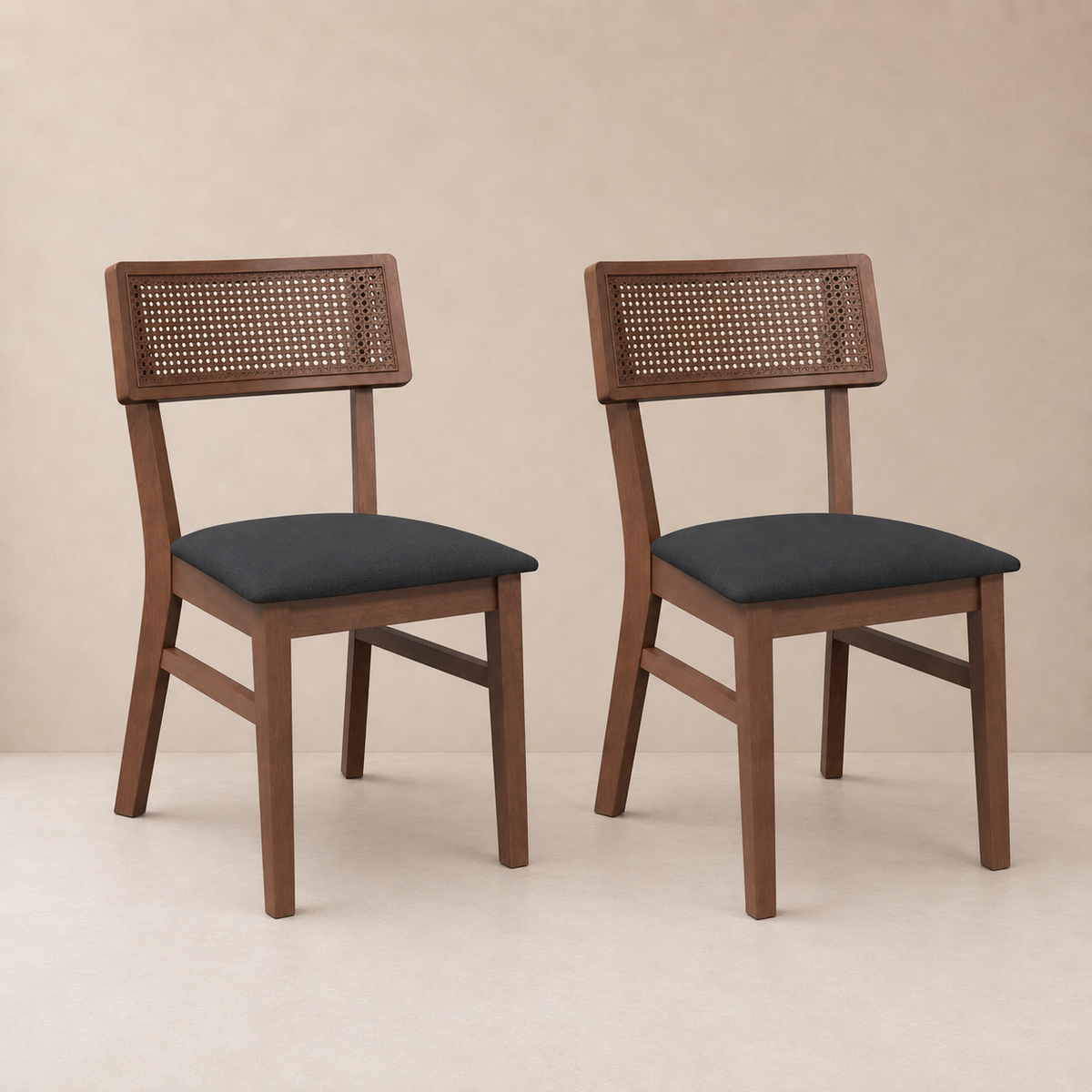 Lot de 2 chaises de salle à manger en bois massif Hévéa – Marron et noir