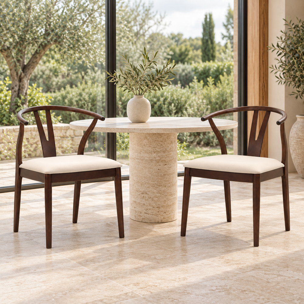Lot de 2 chaises à dossier arrondi en bois massif Arles – Marron et blanc