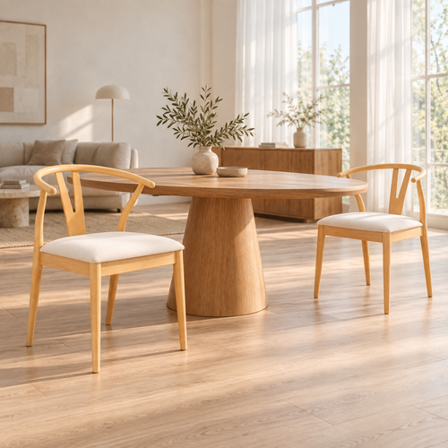 Lot de 2 chaises à dossier arrondi en bois massif Arles – Bois clair et blanc