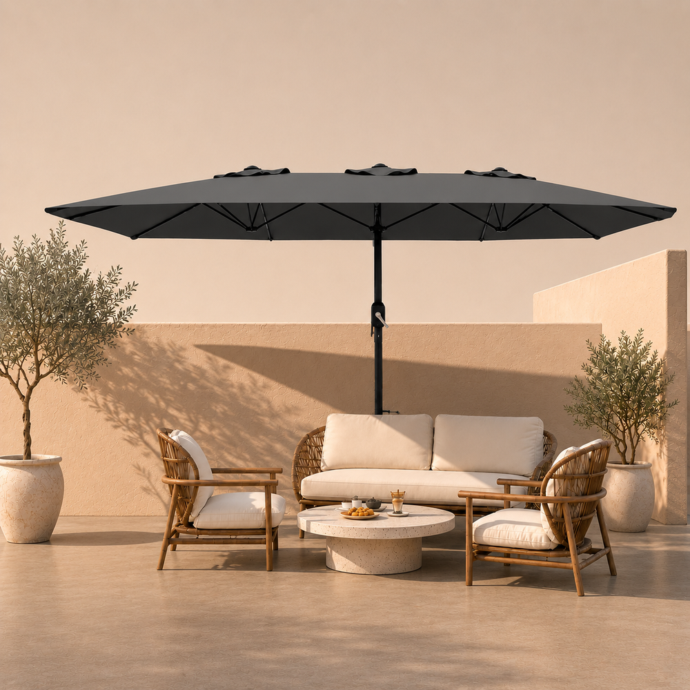 Parasol de jardin rectangulaire 270 × 460 cm à double manivelle Solario – Gris