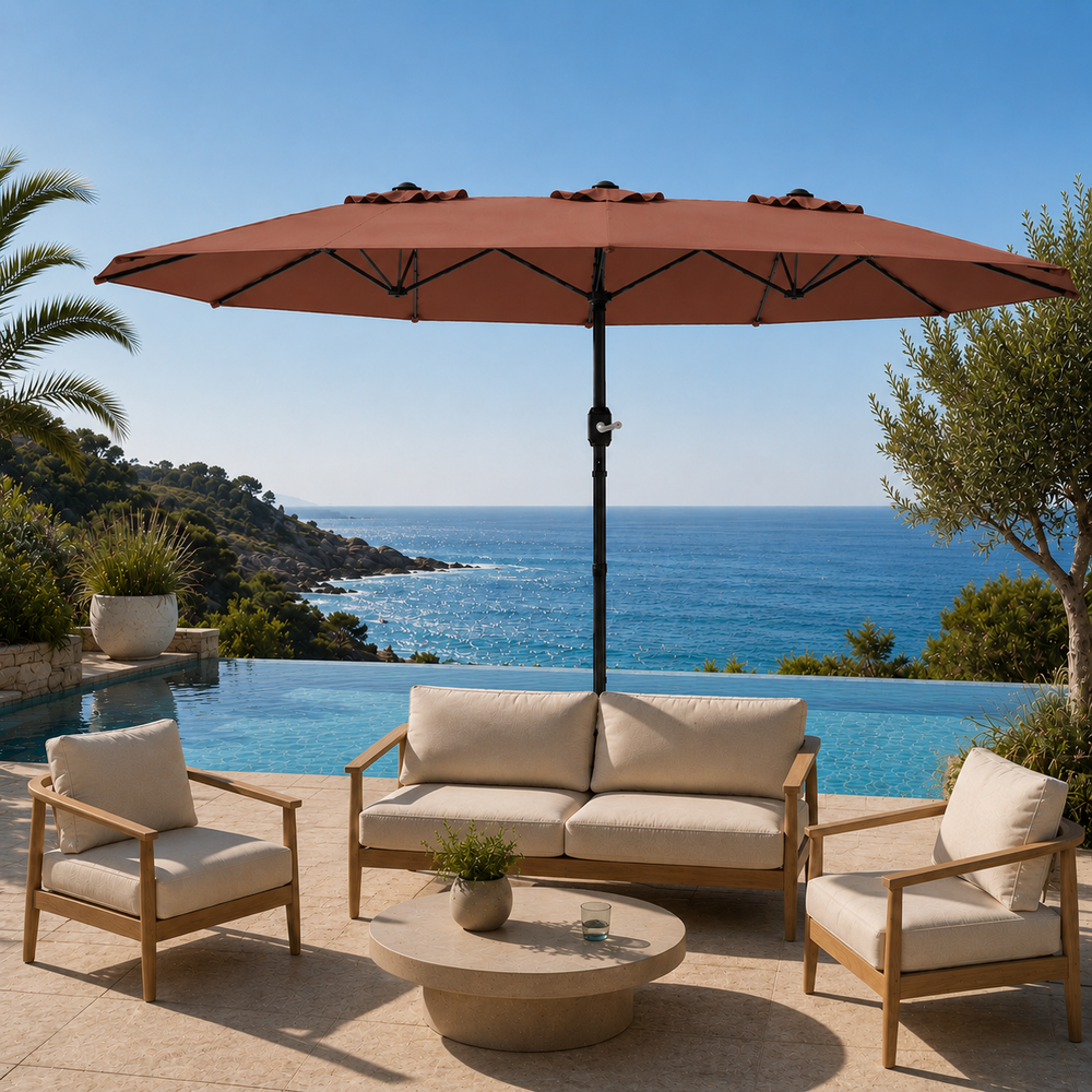 Parasol de jardin rectangulaire 270 × 460 cm à double manivelle Solario – Marron