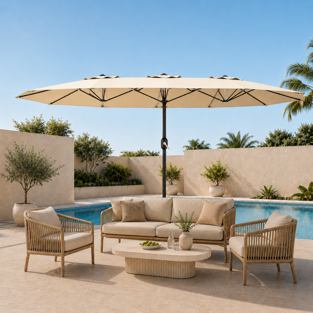 Parasol de jardin rectangulaire 270 × 460 cm à double manivelle Solario – Sable