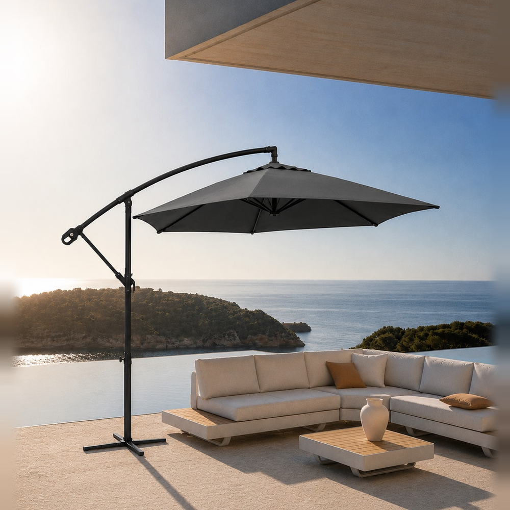 Parasol déporté 300 cm en tissu et acier Lumio – Gris Anthracite