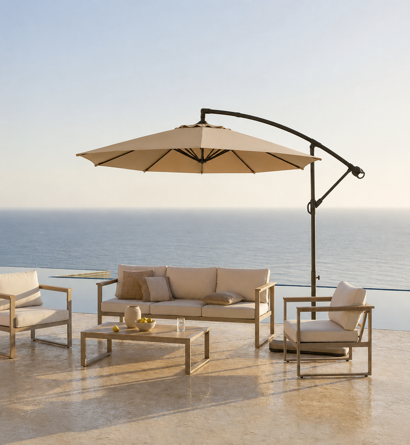 Parasol déporté 300 cm en tissu et acier Lumio