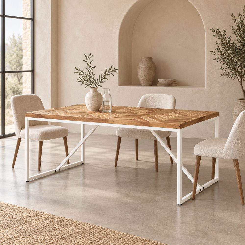 Table à manger 180 cm en acacia et manguier massif Vence – Blanc