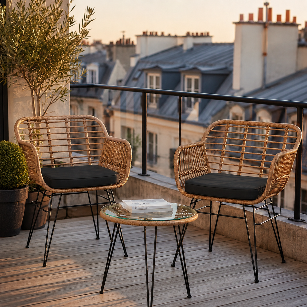Salon de jardin 2 fauteuils et table en rotin synthétique Cozio – Beige
