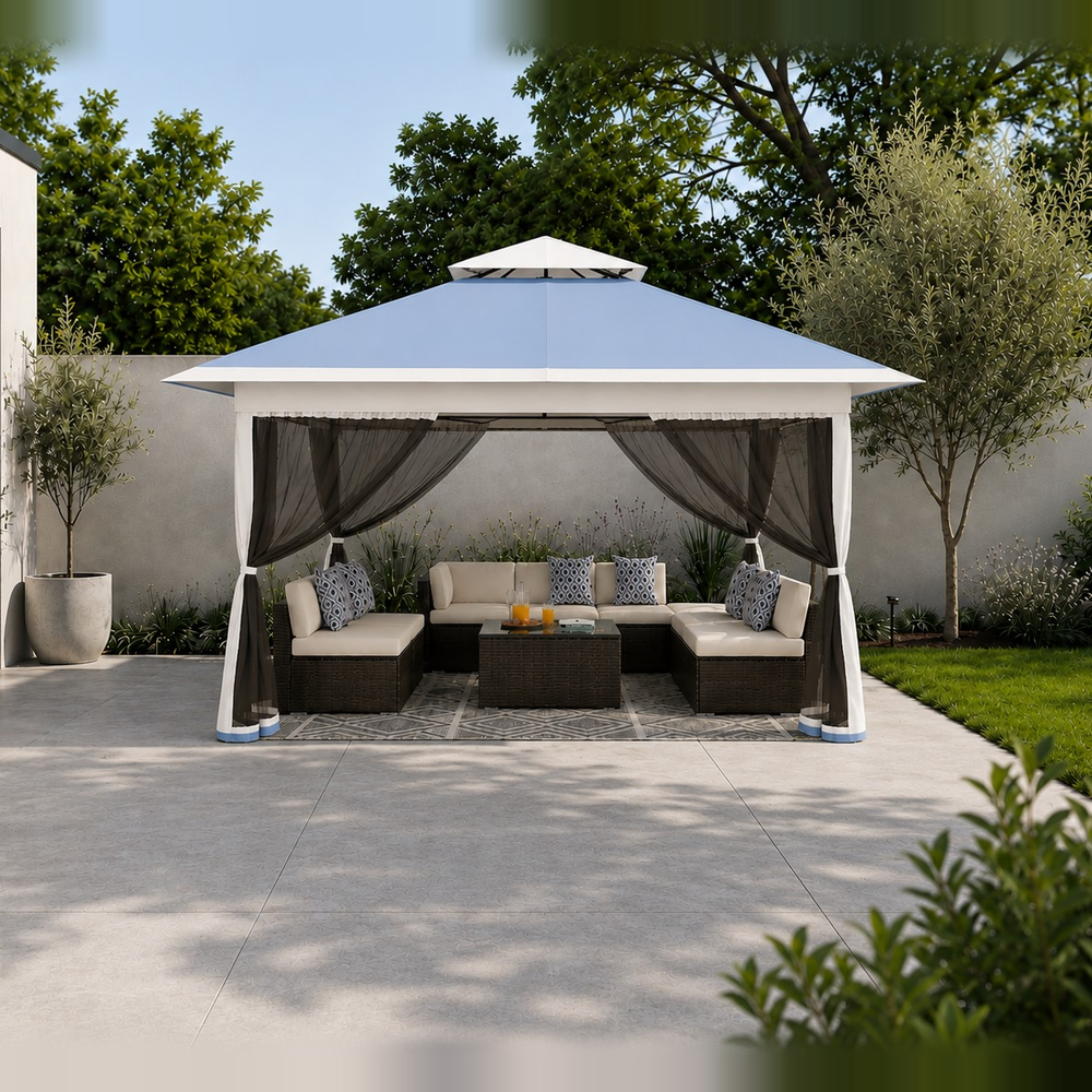 Tonnelle de jardin 3 × 3 m en acier et polyester Ombrio – Bleu marine