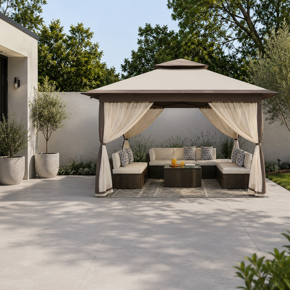 Tonnelle de jardin 3 × 3 m en acier et polyester Ombrio – Sable